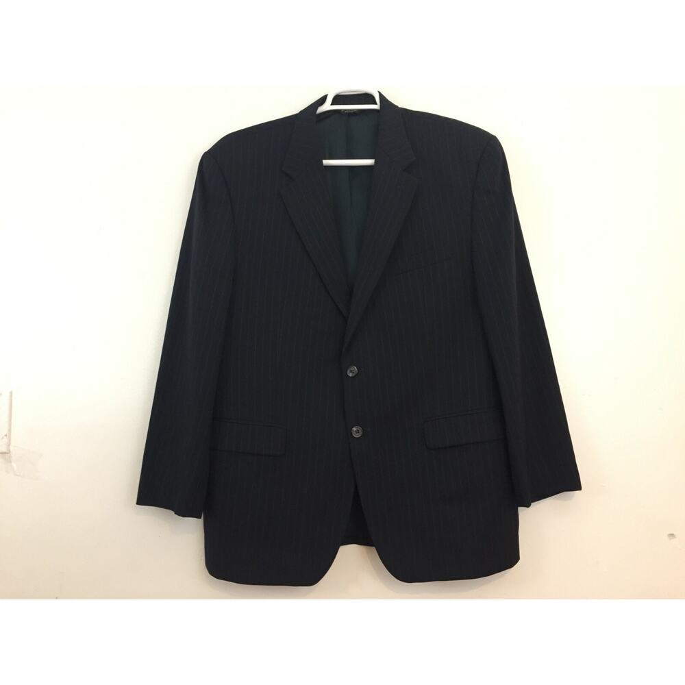 Y2K Chaps Mens Blazer Size 44R Stripe Blue Wool Sport Coat Business Costume